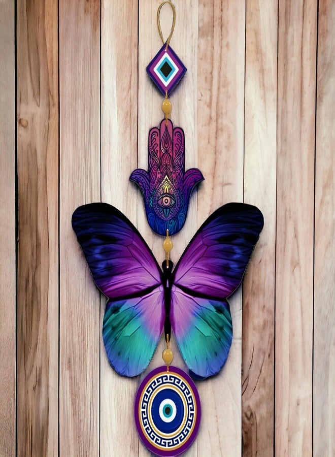 IMAGICART Engineered Wood Butterfly Evil Eye Wall Hanging for Door Entrance,Decorative Wall Hanging for Elegant & Protection,Unique Design Nazar Battu/Suraksha Kawach (Pack of 2),Multi Color - Image 4